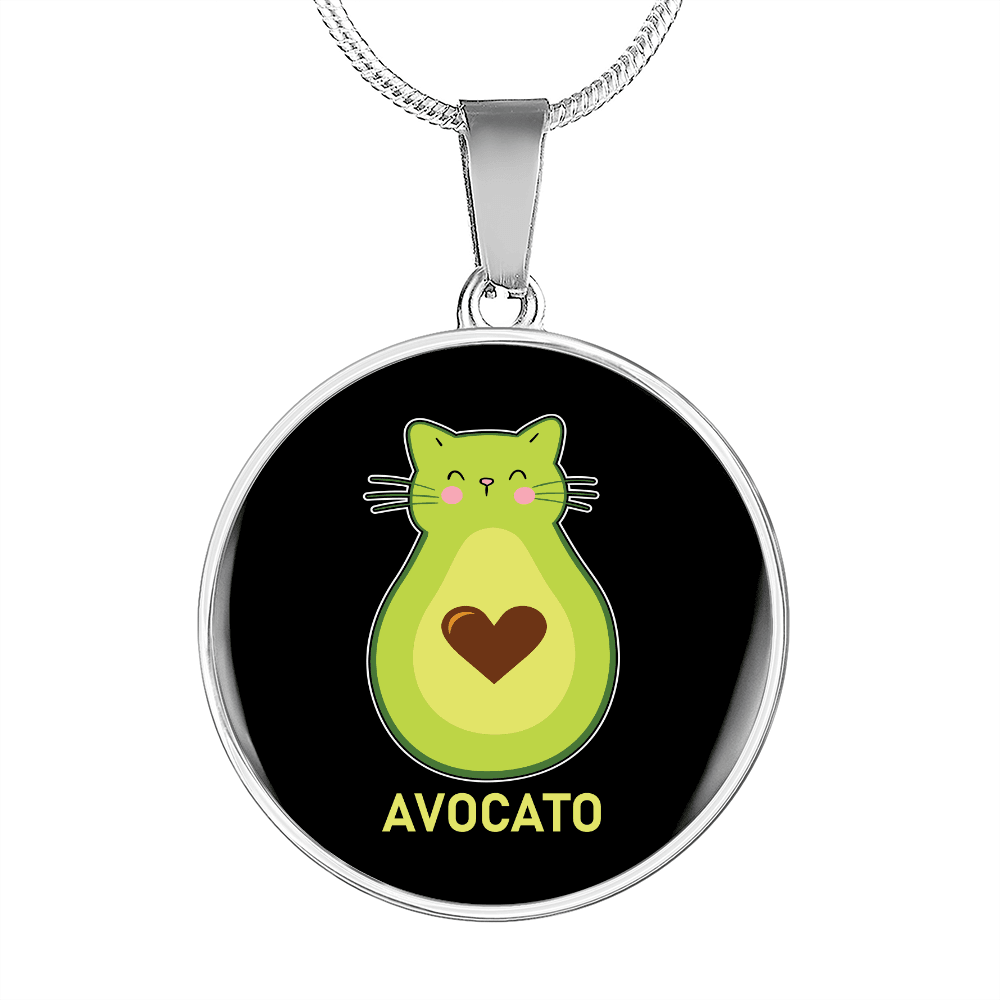 Cute Avocado Cat Circle Necklace Stainless Steel or 18k Gold 18-22"-Express Your Love Gifts