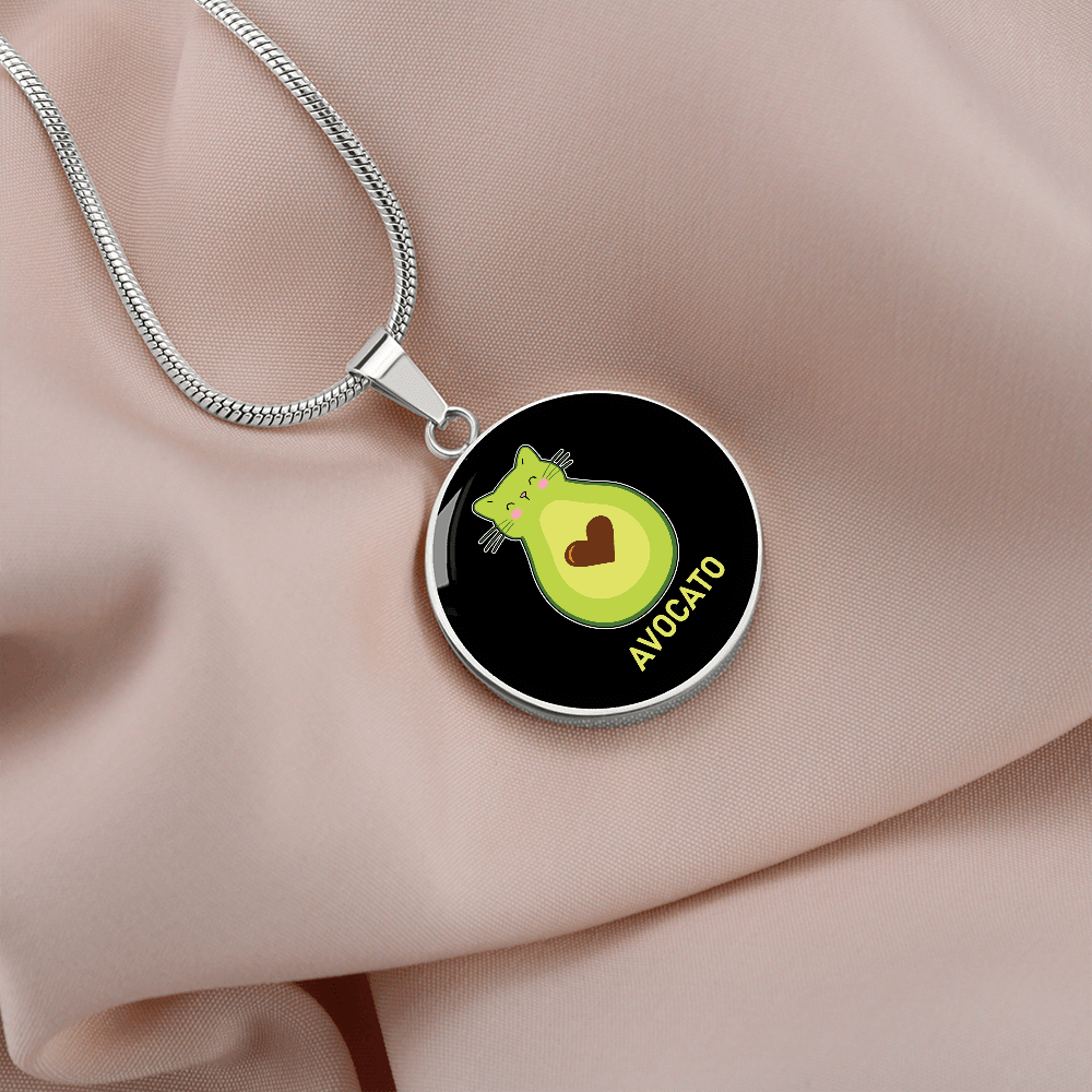 Cute Avocado Cat Circle Necklace Stainless Steel or 18k Gold 18-22"-Express Your Love Gifts