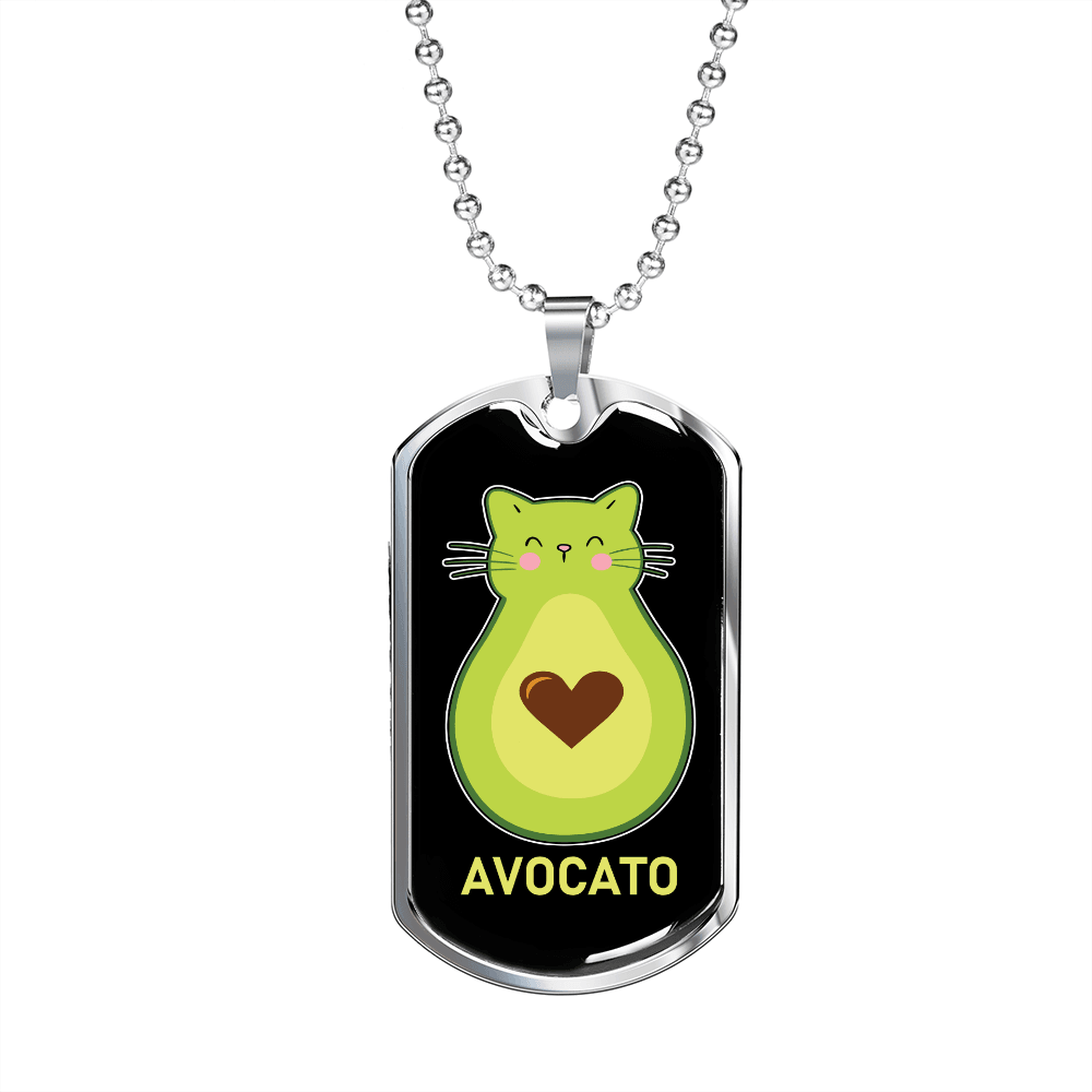 Cute Avocado Cat Necklace Stainless Steel or 18k Gold Dog Tag 24" Chain-Express Your Love Gifts