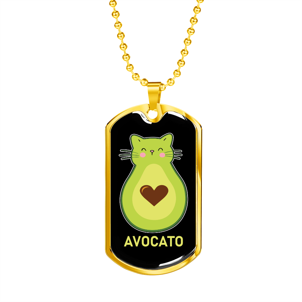 Cute Avocado Cat Necklace Stainless Steel or 18k Gold Dog Tag 24" Chain-Express Your Love Gifts
