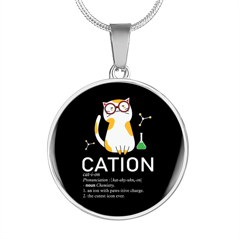 Cute Cat Caption Circle Necklace Stainless Steel or 18k Gold 18-22"-Express Your Love Gifts