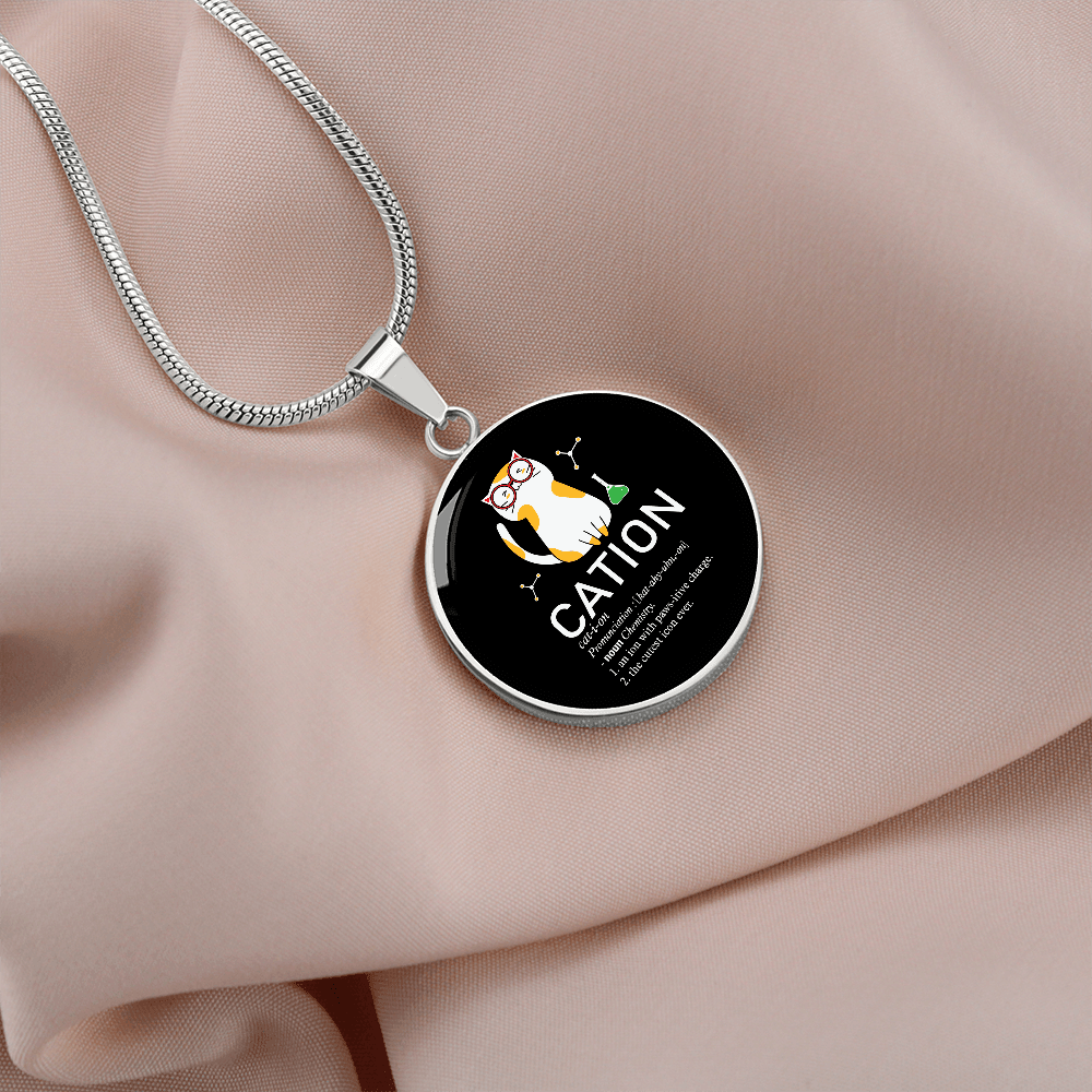 Cute Cat Caption Circle Necklace Stainless Steel or 18k Gold 18-22"-Express Your Love Gifts