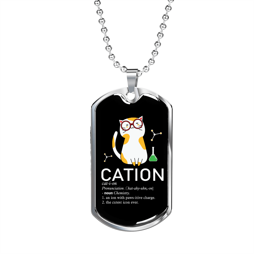 Cute Cat Caption Necklace Stainless Steel or 18k Gold Dog Tag 24" Chain-Express Your Love Gifts
