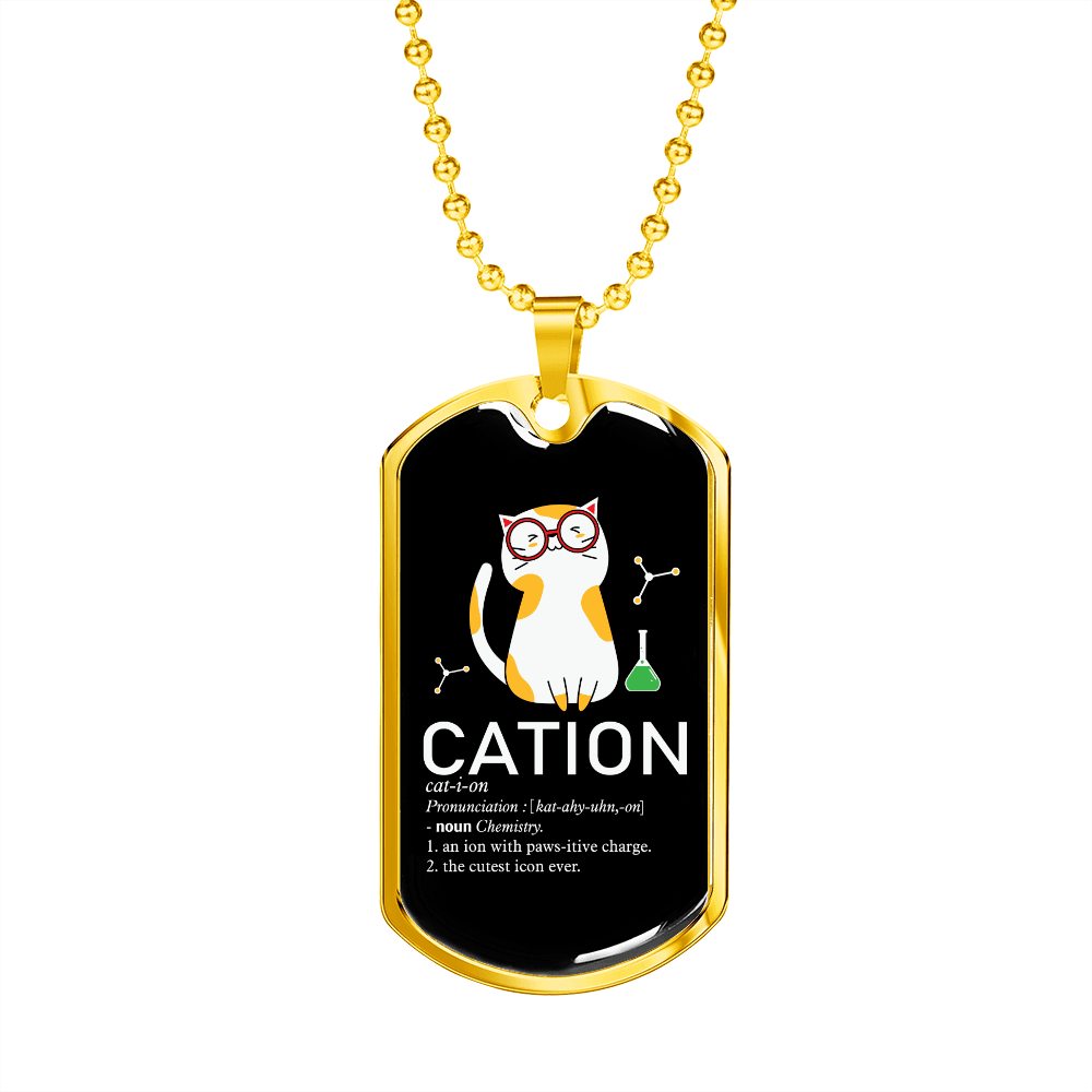 Cute Cat Caption Necklace Stainless Steel or 18k Gold Dog Tag 24" Chain-Express Your Love Gifts
