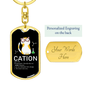 Cute Cat Cation Keychain Stainless Steel or 18k Gold Dog Tag Keyring-Express Your Love Gifts