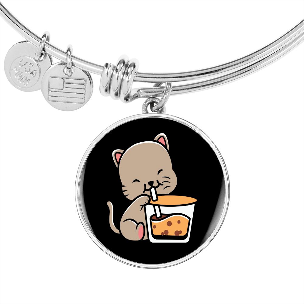 Cute Cat Drinking Bracelet Stainless Steel or 18k Gold Circle Bangle-Express Your Love Gifts
