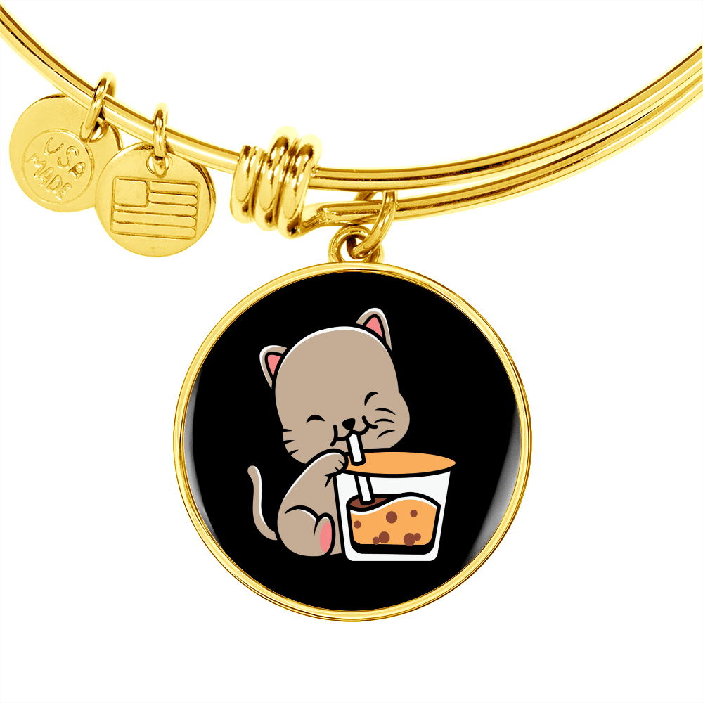 Cute Cat Drinking Bracelet Stainless Steel or 18k Gold Circle Bangle-Express Your Love Gifts