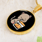 Cute Cat Drinking Circle Necklace Stainless Steel or 18k Gold 18-22"-Express Your Love Gifts