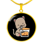 Cute Cat Drinking Circle Necklace Stainless Steel or 18k Gold 18-22"-Express Your Love Gifts