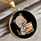 Cute Cat Drinking Circle Necklace Stainless Steel or 18k Gold 18-22"-Express Your Love Gifts
