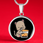 Cute Cat Drinking Circle Necklace Stainless Steel or 18k Gold 18-22"-Express Your Love Gifts