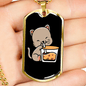 Cute Cat Drinking Necklace Stainless Steel or 18k Gold Dog Tag 24" Chain-Express Your Love Gifts