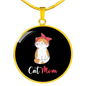 Cute Cat Mom Circle Necklace Stainless Steel or 18k Gold 18-22"-Express Your Love Gifts