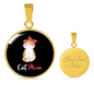 Cute Cat Mom Circle Necklace Stainless Steel or 18k Gold 18-22"-Express Your Love Gifts