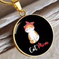Cute Cat Mom Circle Necklace Stainless Steel or 18k Gold 18-22"-Express Your Love Gifts