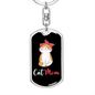 Cute Cat Mom Keychain Stainless Steel or 18k Gold Dog Tag Keyring-Express Your Love Gifts