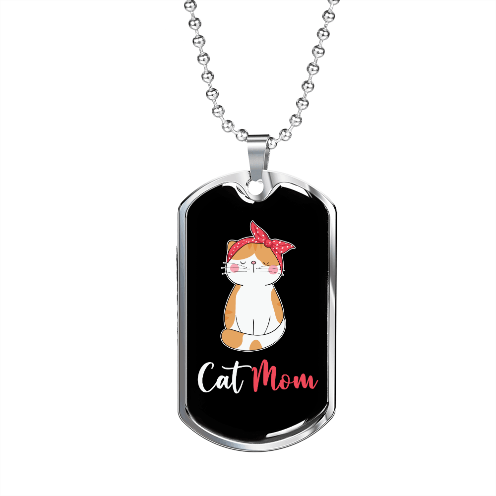 Cute Cat Mom Necklace Stainless Steel or 18k Gold Dog Tag 24" Chain-Express Your Love Gifts