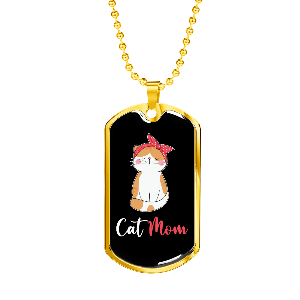 Cute Cat Mom Necklace Stainless Steel or 18k Gold Dog Tag 24" Chain-Express Your Love Gifts