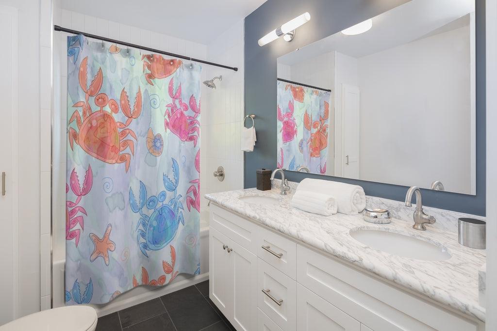 Cute Crabs Pattern Stylish Design 71" x 74" Elegant Waterproof Shower Curtain for a Spa-like Bathroom Paradise Exceptional Craftsmanship-Express Your Love Gifts
