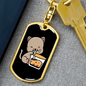 Cute Drinking Cat Keychain Stainless Steel or 18k Gold Dog Tag Keyring-Express Your Love Gifts