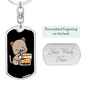 Cute Drinking Cat Keychain Stainless Steel or 18k Gold Dog Tag Keyring-Express Your Love Gifts