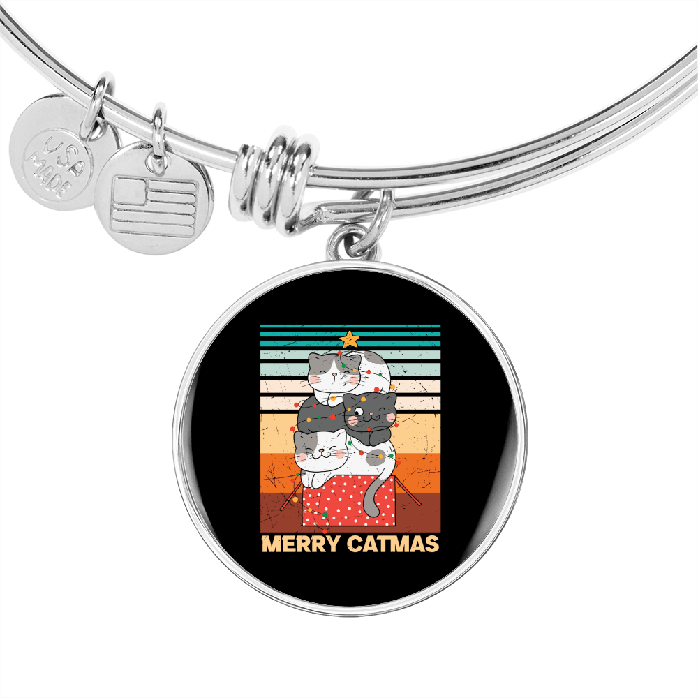 Cute Merry Catmas Bracelet Stainless Steel or 18k Gold Circle Bangle-Express Your Love Gifts