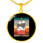 Cute Merry Catmas Circle Necklace Stainless Steel or 18k Gold 18-22"-Express Your Love Gifts