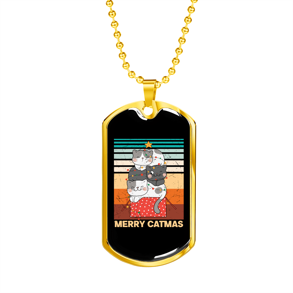 Cute Merry Catmas Necklace Stainless Steel or 18k Gold Dog Tag 24" Chain-Express Your Love Gifts