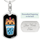 Cute Milk Tea Cat Keychain Stainless Steel or 18k Gold Dog Tag Keyring-Express Your Love Gifts