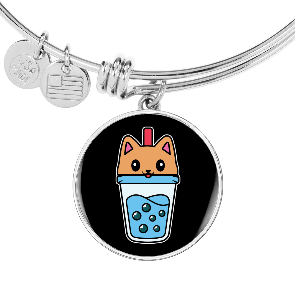 Cute Milktea Cat Bracelet Stainless Steel or 18k Gold Circle Bangle-Express Your Love Gifts