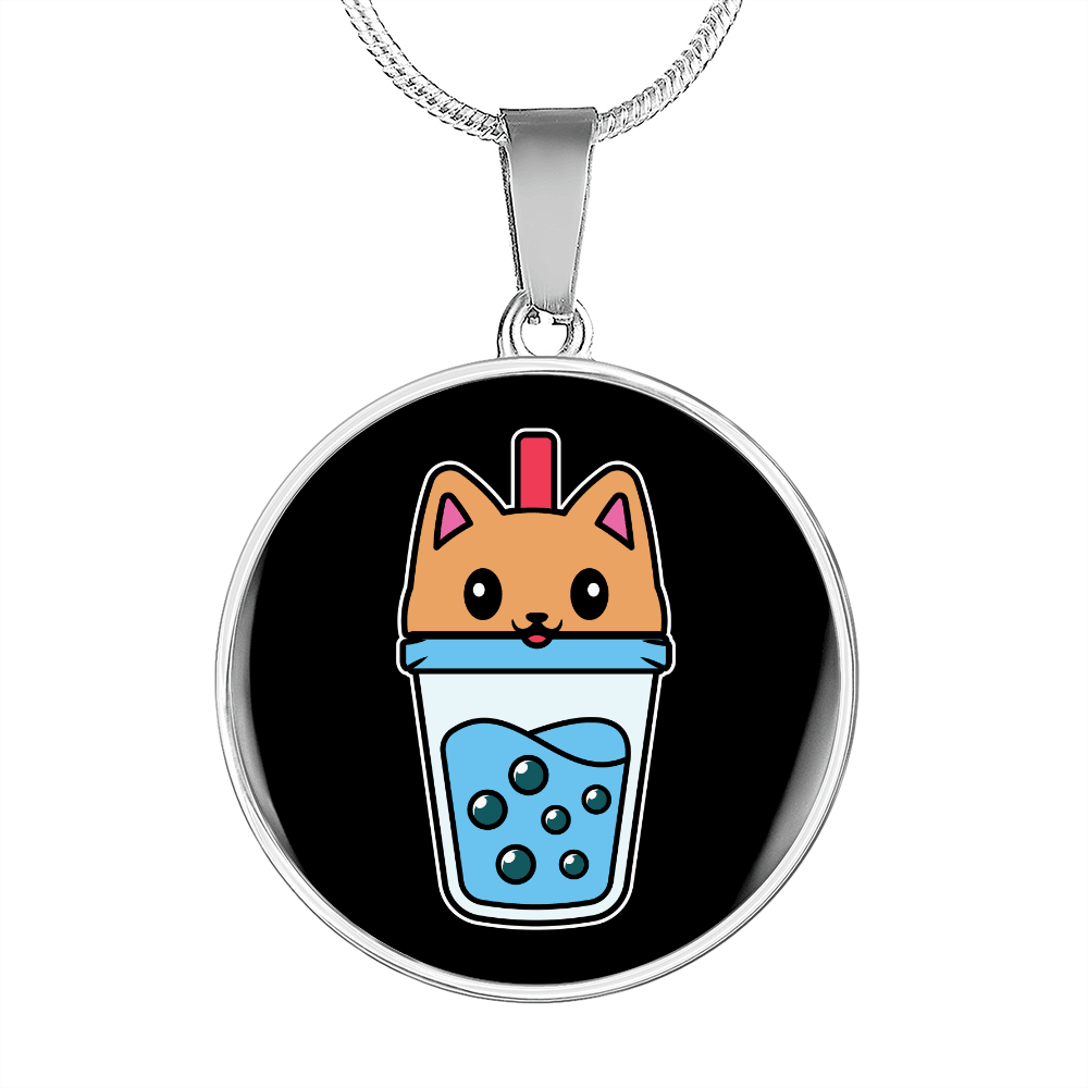 Cute Milktea Cat Circle Necklace Stainless Steel or 18k Gold 18-22"-Express Your Love Gifts