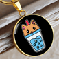 Cute Milktea Cat Circle Necklace Stainless Steel or 18k Gold 18-22"-Express Your Love Gifts