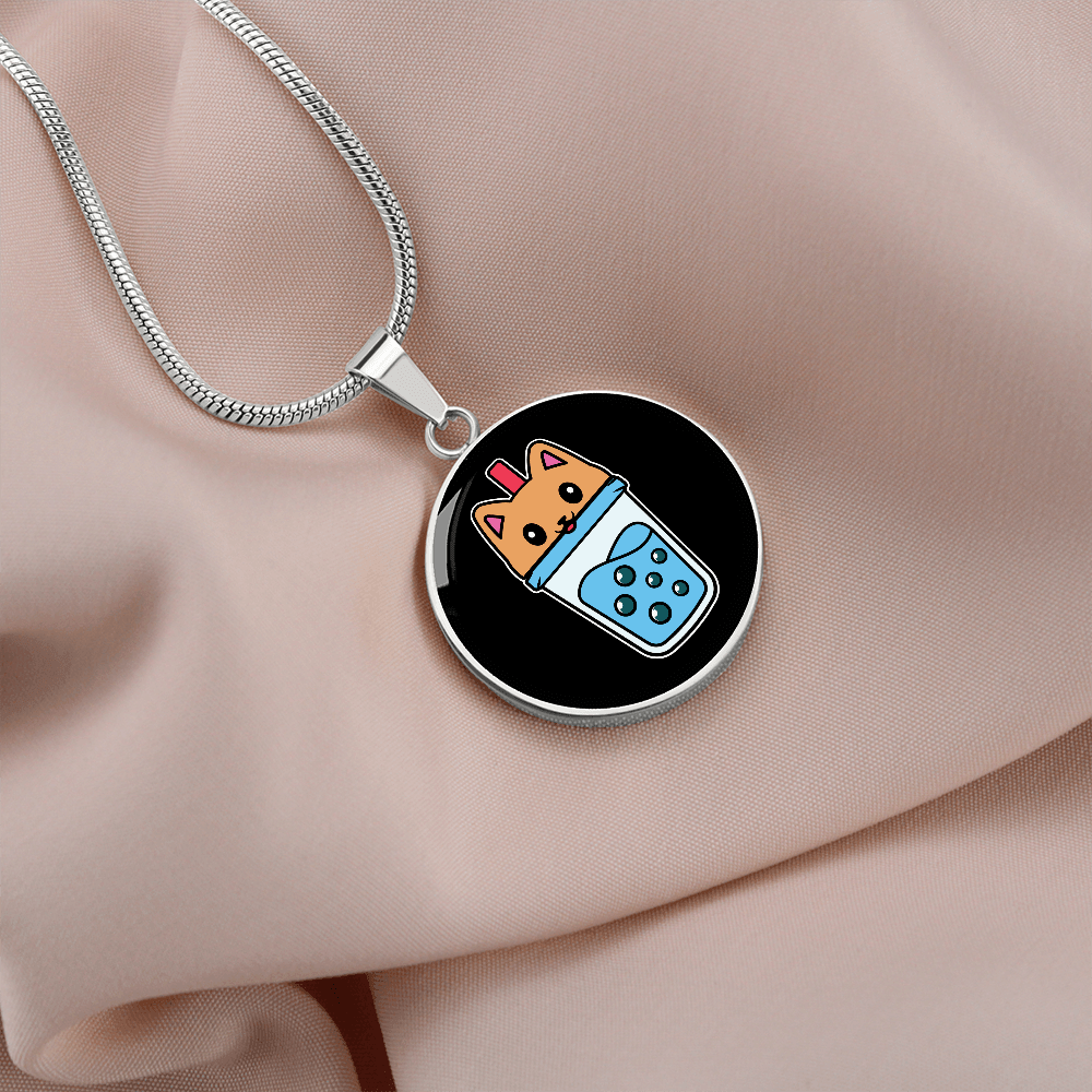 Cute Milktea Cat Circle Necklace Stainless Steel or 18k Gold 18-22"-Express Your Love Gifts