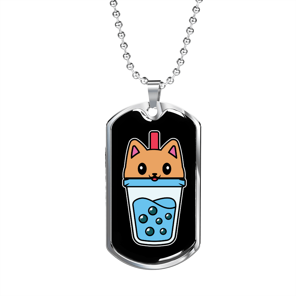Cute Milktea Cat Necklace Stainless Steel or 18k Gold Dog Tag 24" Chain-Express Your Love Gifts