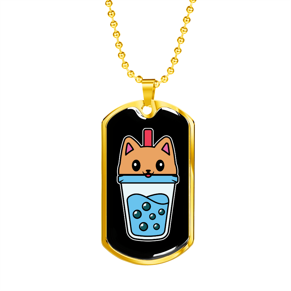 Cute Milktea Cat Necklace Stainless Steel or 18k Gold Dog Tag 24" Chain-Express Your Love Gifts