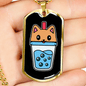 Cute Milktea Cat Necklace Stainless Steel or 18k Gold Dog Tag 24" Chain-Express Your Love Gifts