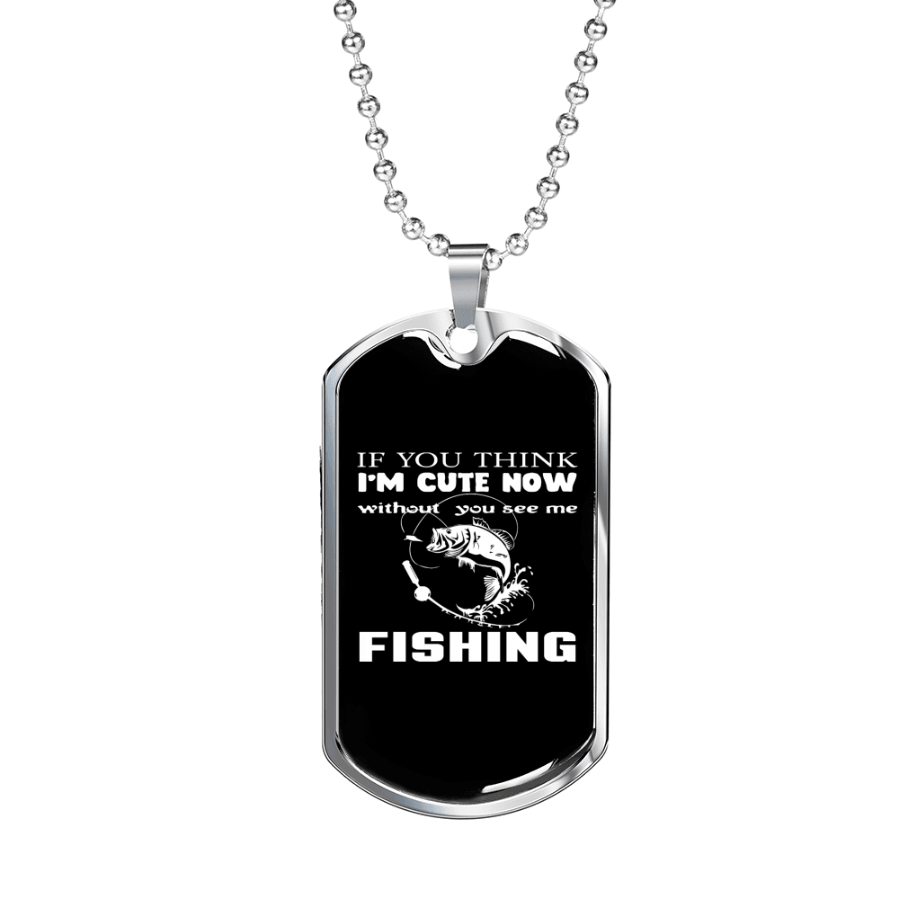 Cute Now Fishing Necklace Stainless Steel or 18k Gold Dog Tag 24" Chain-Express Your Love Gifts