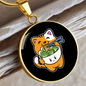 Cute Orange Cat Circle Necklace Stainless Steel or 18k Gold 18-22"-Express Your Love Gifts