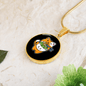 Cute Orange Cat Circle Necklace Stainless Steel or 18k Gold 18-22"-Express Your Love Gifts