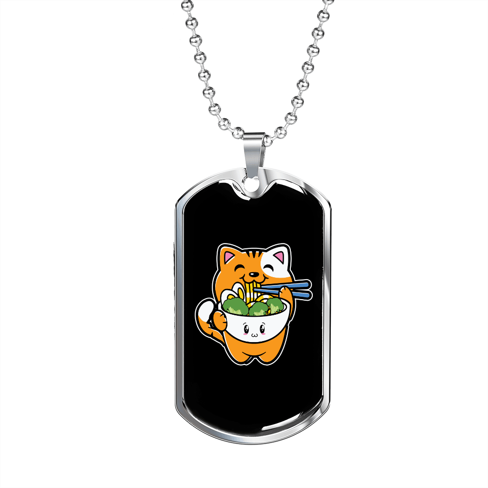 Cute Orange Cat Necklace Stainless Steel or 18k Gold Dog Tag 24" Chain-Express Your Love Gifts