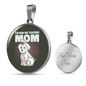 Cute White Dog Mom Circle Necklace Stainless Steel or 18k Gold 18-22"-Express Your Love Gifts