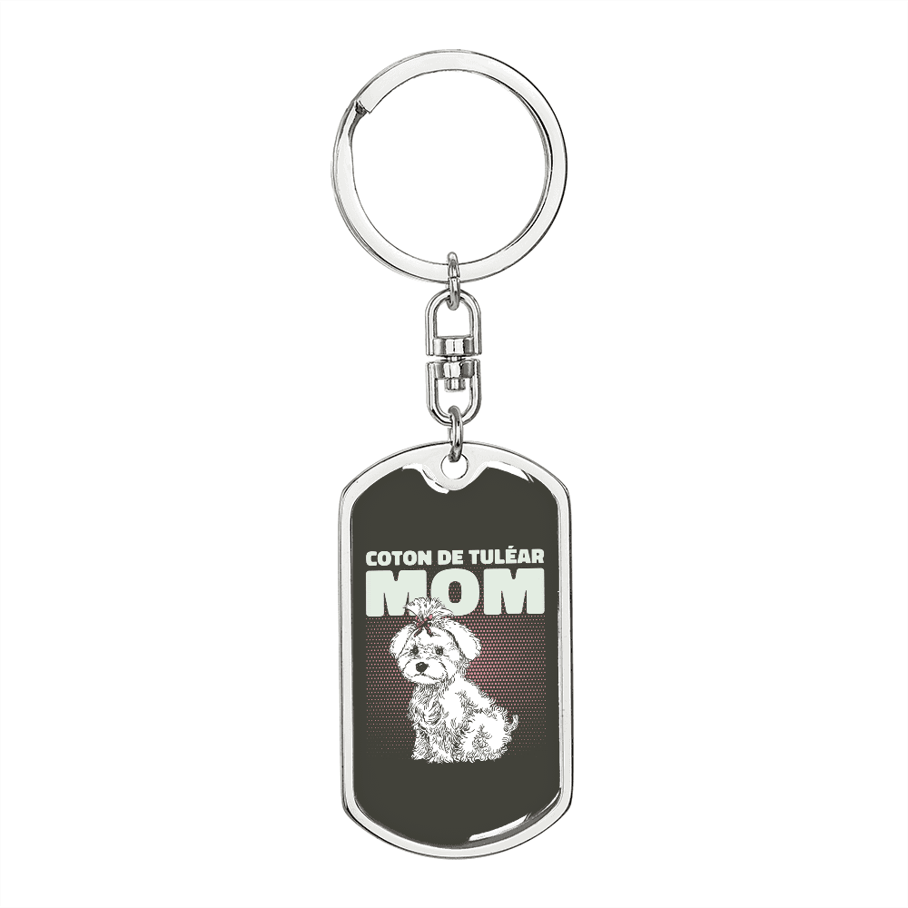 Cute White Dog Mom Keychain Stainless Steel or 18k Gold Dog Tag Keyring-Express Your Love Gifts