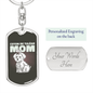 Cute White Dog Mom Keychain Stainless Steel or 18k Gold Dog Tag Keyring-Express Your Love Gifts