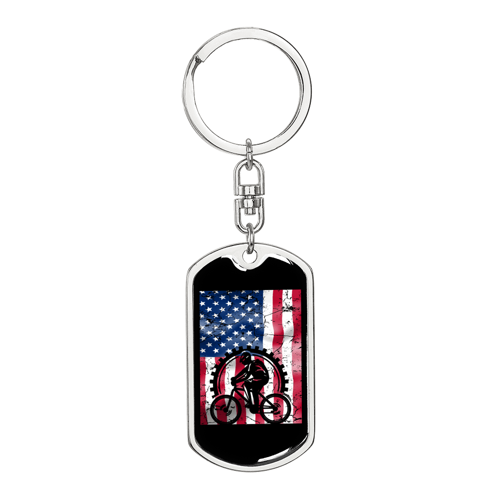 Cycling Flag Cycling Keychain Stainless Steel or 18k Gold Dog Tag Keyring-Express Your Love Gifts