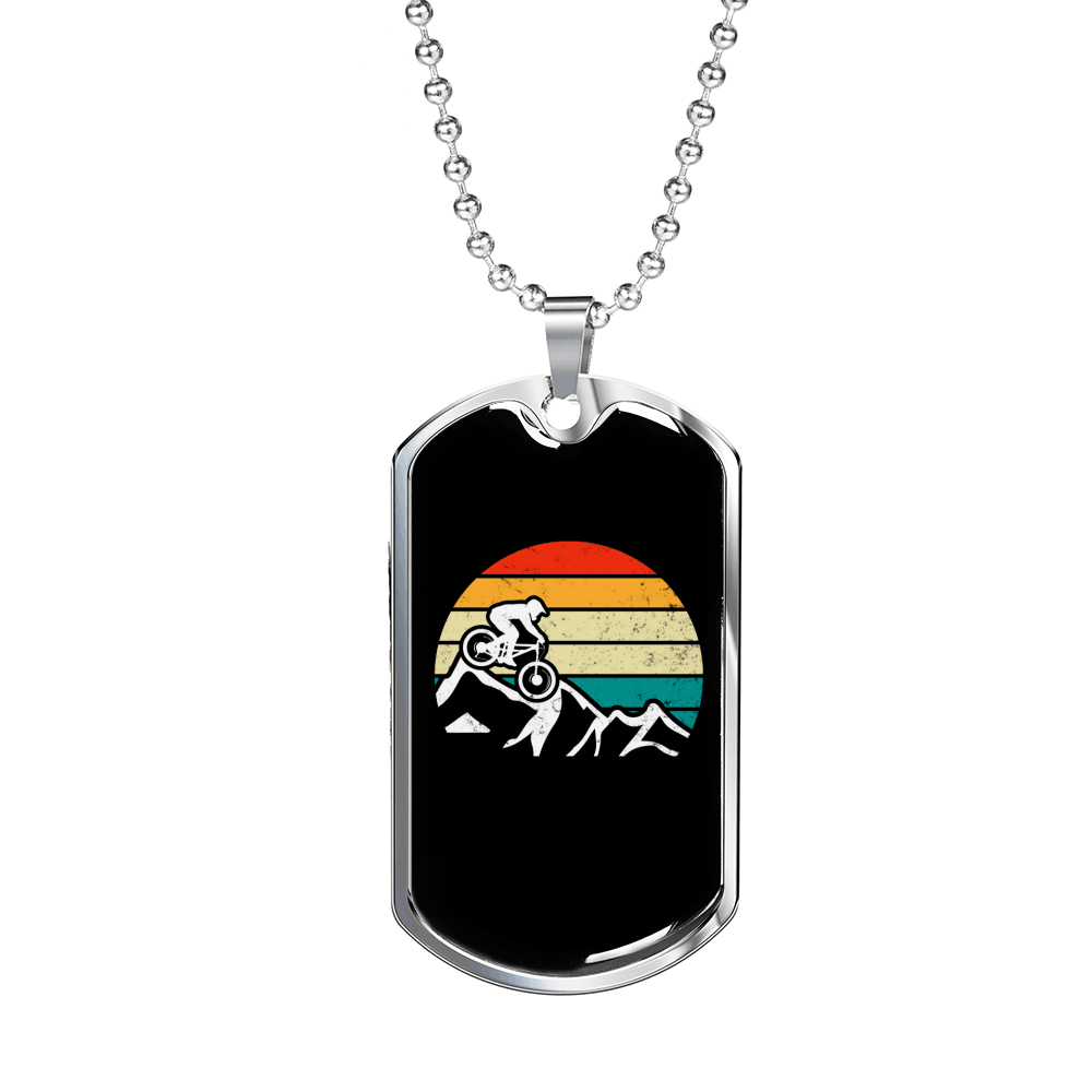 Cycling With Moon Cycling Necklace Stainless Steel or 18k Gold Dog Tag 24"-Express Your Love Gifts