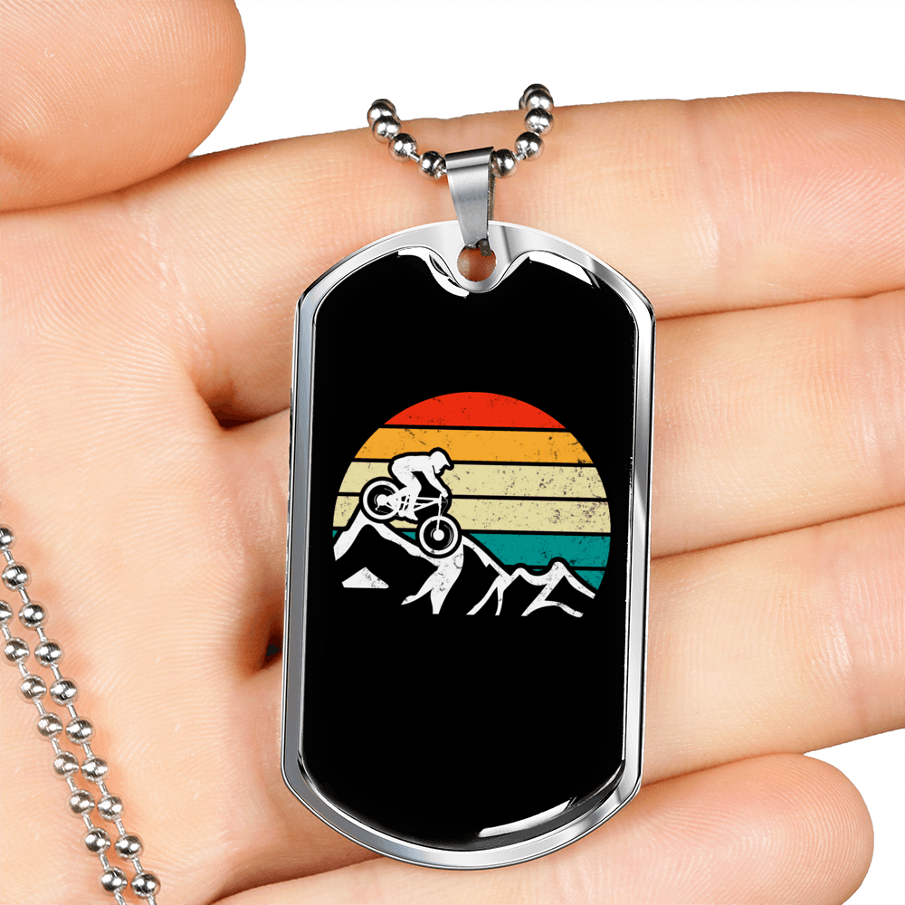 Cycling With Moon Cycling Necklace Stainless Steel or 18k Gold Dog Tag 24"-Express Your Love Gifts
