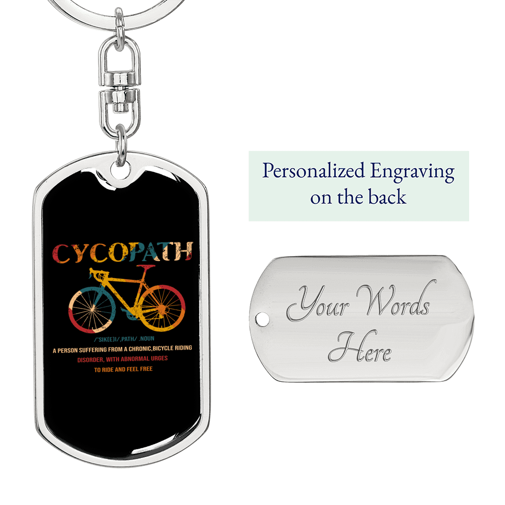 Cycopath Cycling Keychain Stainless Steel or 18k Gold Dog Tag Keyring-Express Your Love Gifts