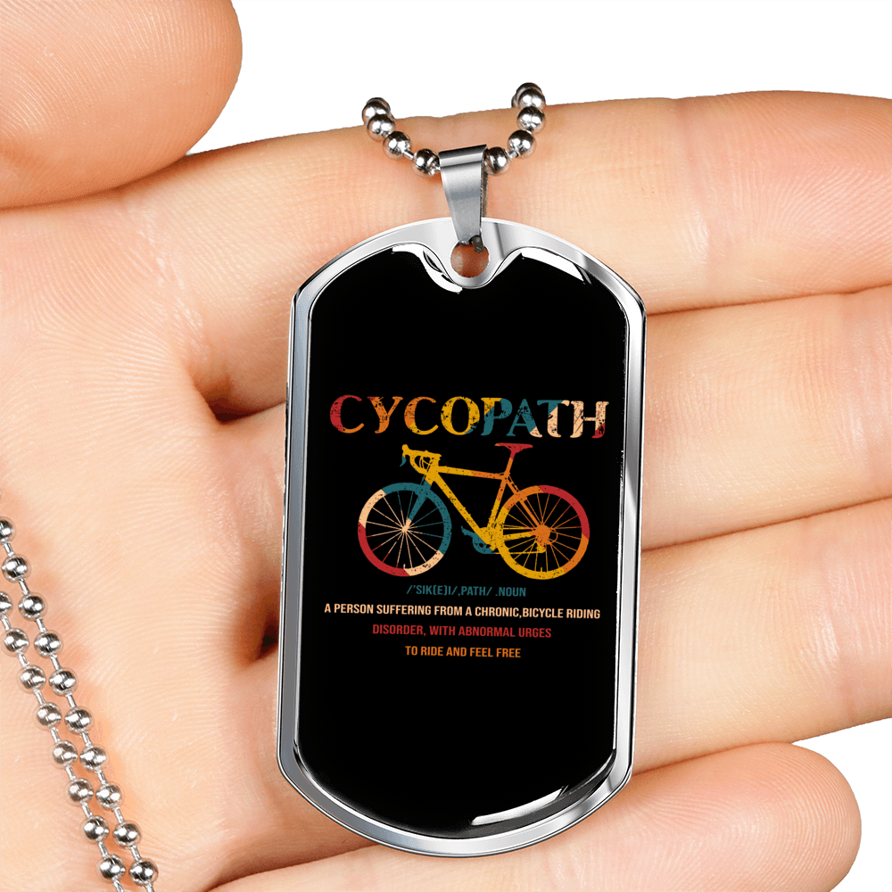 Cycopath Cycling Necklace Stainless Steel or 18k Gold Dog Tag 24"-Express Your Love Gifts