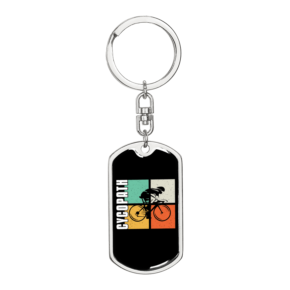 Cycopath Riding Cycling Keychain Stainless Steel or 18k Gold Dog Tag Keyring-Express Your Love Gifts