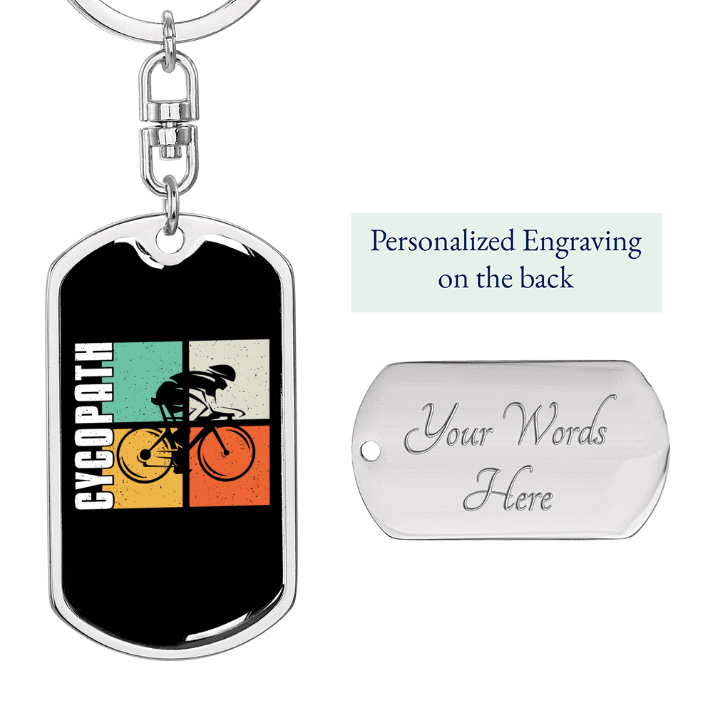 Cycopath Riding Cycling Keychain Stainless Steel or 18k Gold Dog Tag Keyring-Express Your Love Gifts
